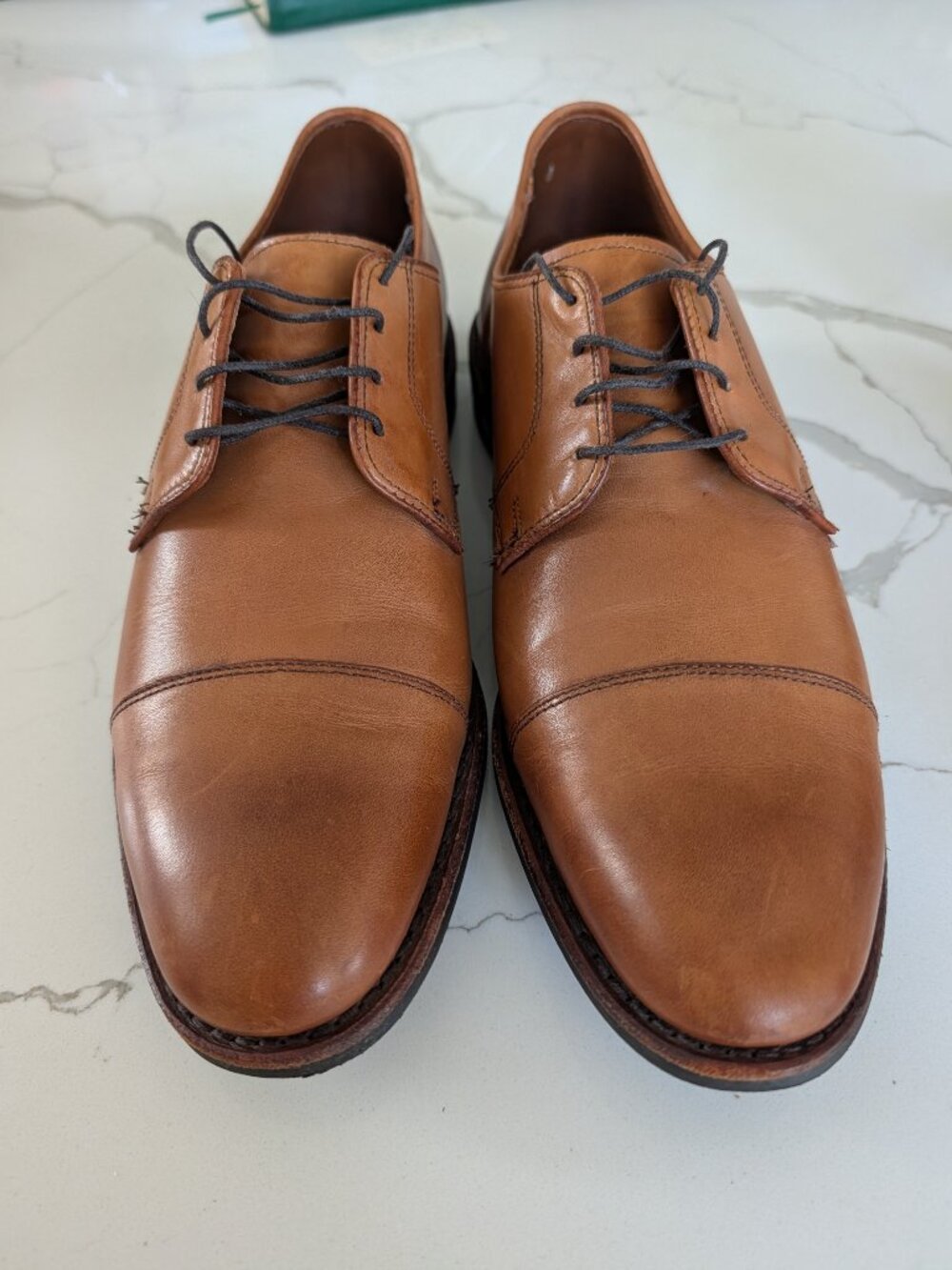 Allen Edmonds Lexington Leather Cap-Toe Derby Dress Shoe 10 M D width Tan - Picture 2 of 6
